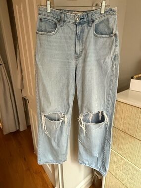 Abercrombie & Fitch Curve Love High Rise 90s Relaxed Jean, Light Wash, 29 Short